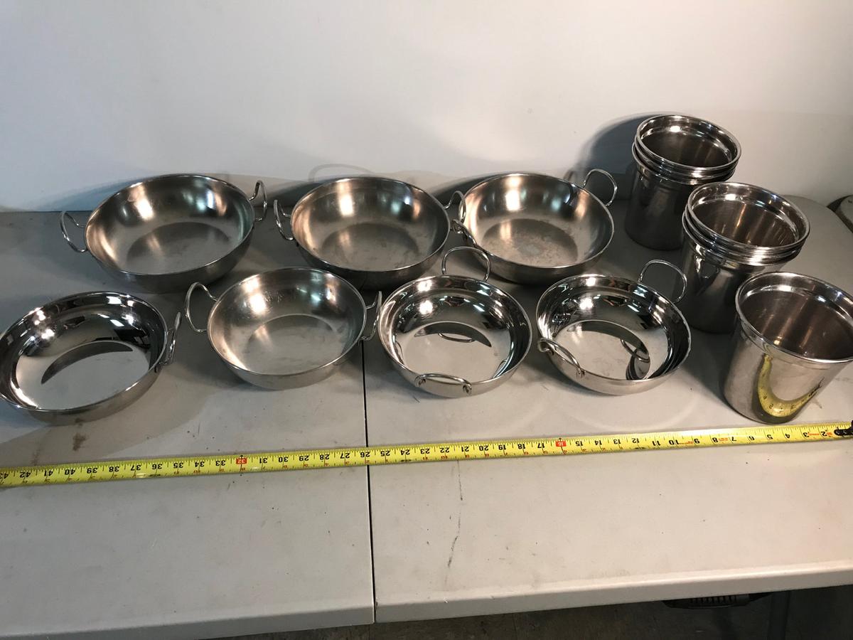 Assorted stainless  steel bowls and serving dishes