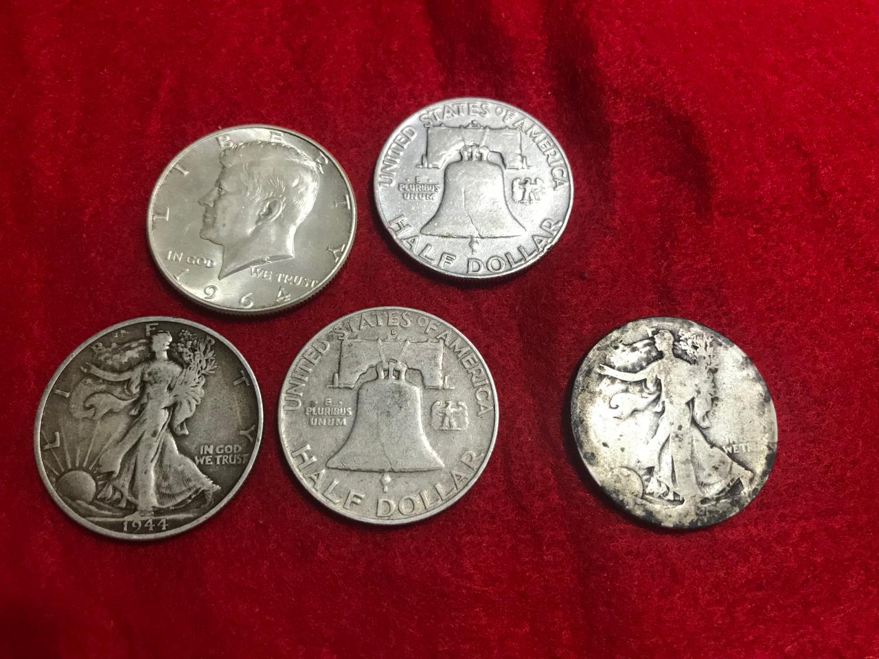 5- 90% Silver Half Dollars, selling times the money