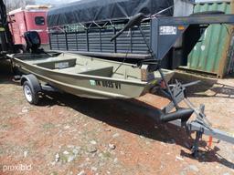 JON BOAT W/ GAS & TROLLY MOTOR - MERCURY MOTOR W/ TRAILER