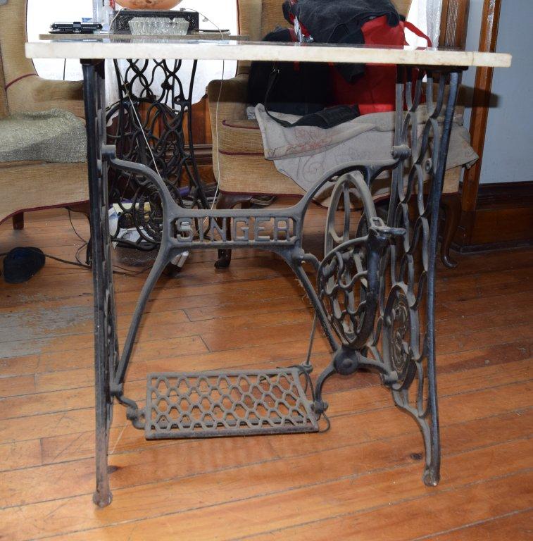 ANTIQUE SEWING MACHINE MARBLE TABLE