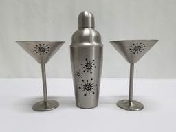 Metal Cocktail Shaker with 2 Martini Glasses, Cup, & Jar