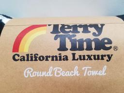 Terry Time Beach Towels. 59" Round & 30x66 Rectangle, Both are "Deborah" Print - New