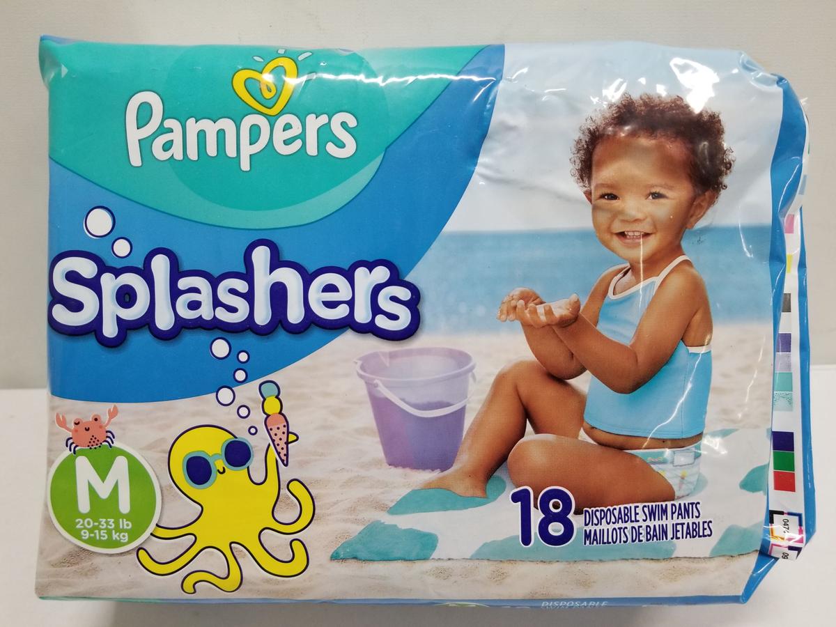 Pampers Splashers - Disposable Swim Pants - Size M (20-33lbs) 18ct - New