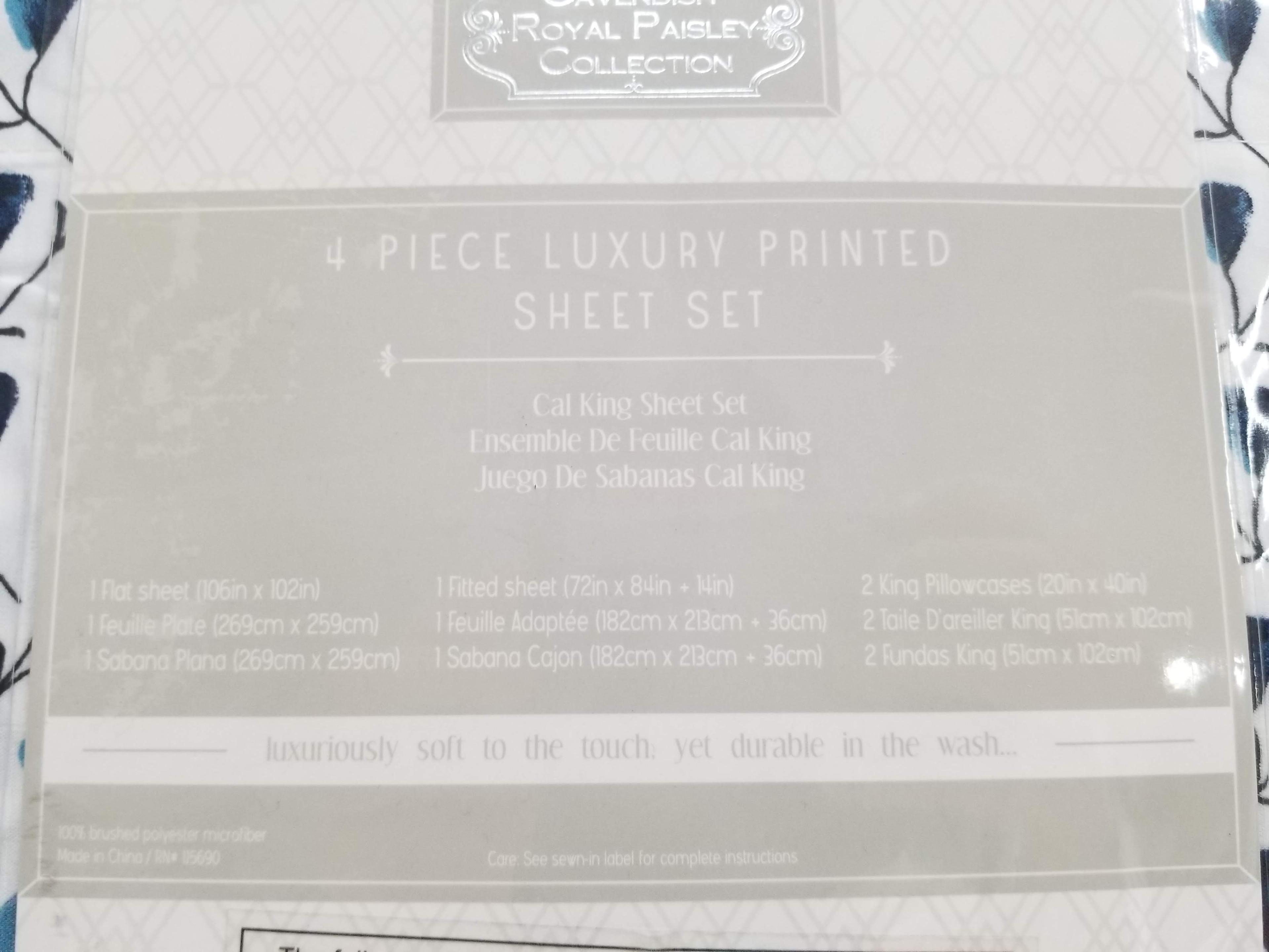 PCT Cavendish Royal Paisley Collection 4pc Luxury Printed Sheet Set - California King - New