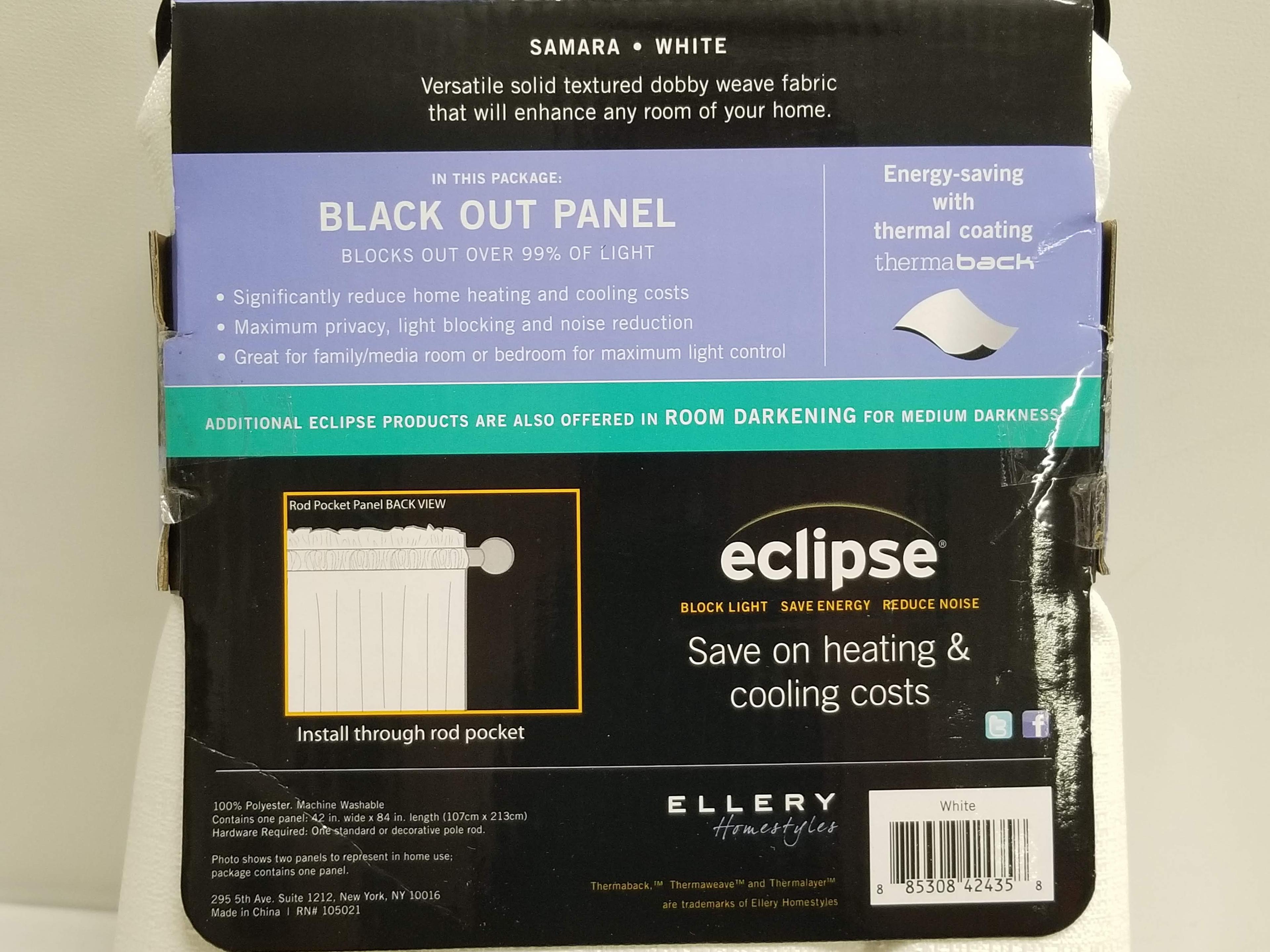 Eclipse Samara Blackout Window Panels (Qty 2) - White, 42"W x 84"L - Open Box - New
