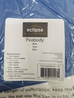 Eclipse Light Blocking Curtains. Blue & White Rod Pocket. Peabody. Qty 2. 42"x84" Each - New
