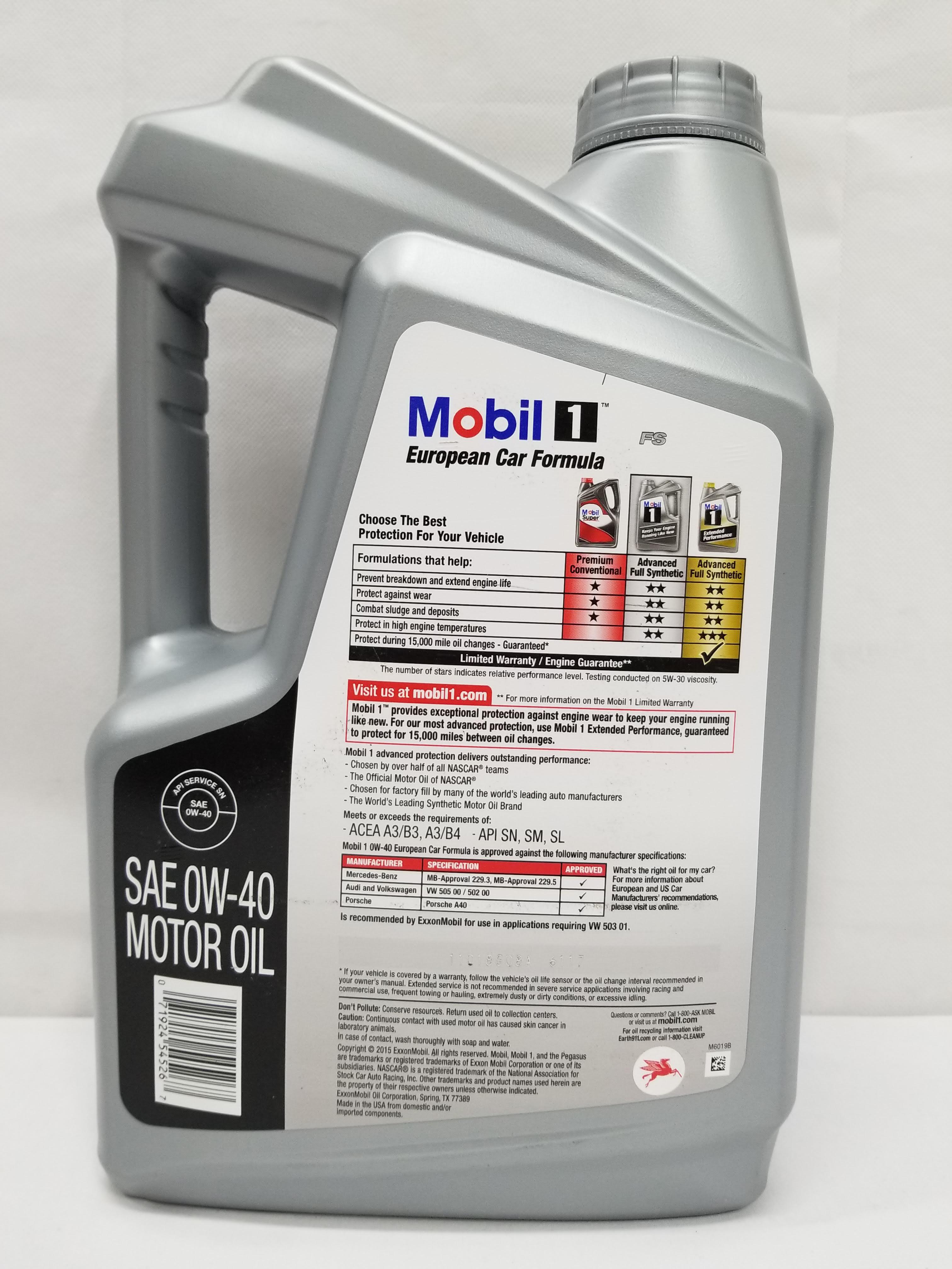 Mobil 1 European Car Formula Advanced Full Synthetic Motor Oil - SAE 0W-40, 5 Qt - New