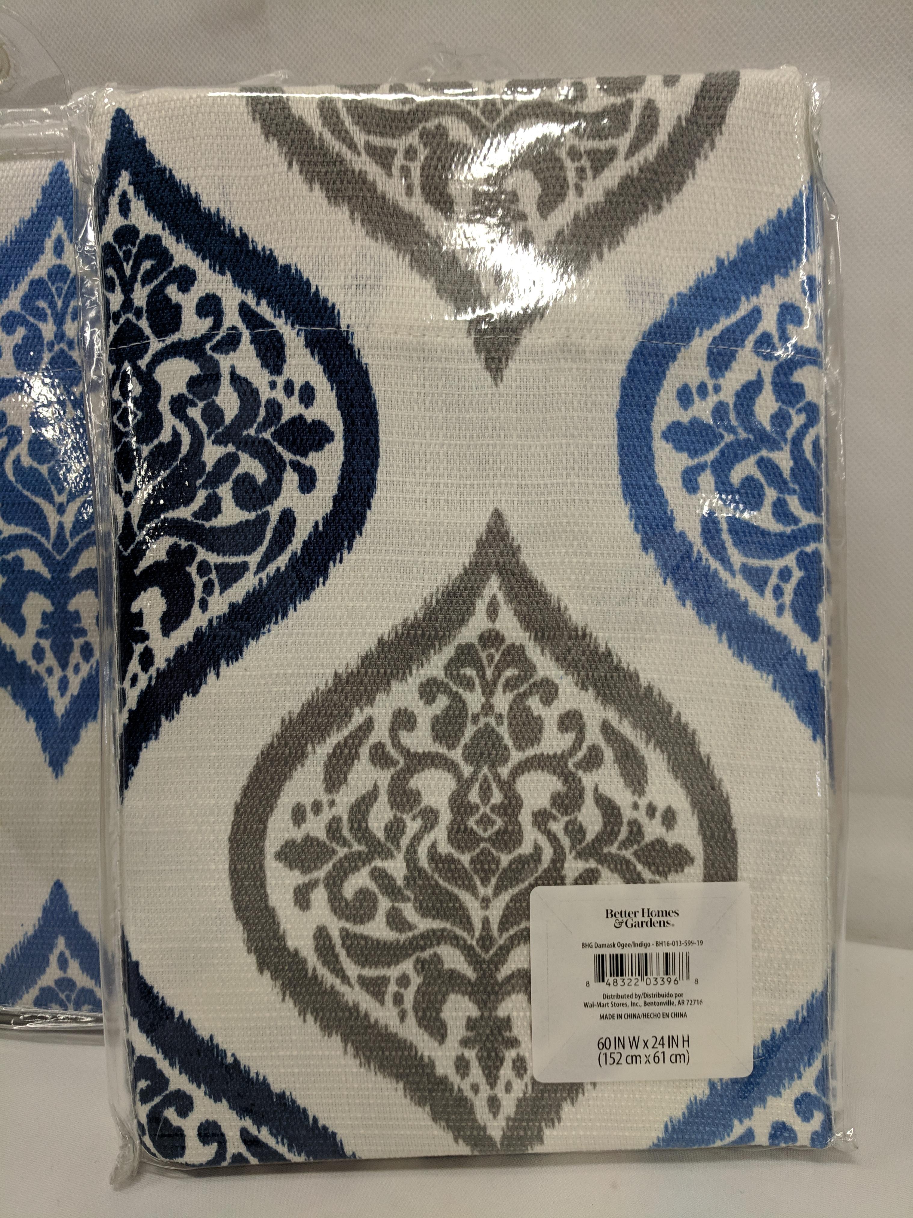 3 Better Homes & Garden Indigo Damask Curtains, Damask Ogee - New