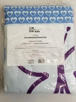 Mainstays Kids 2-Piece Coordinated Set: Twin Duvet Cover, Pillow Sham - Purple Butterfly - New
