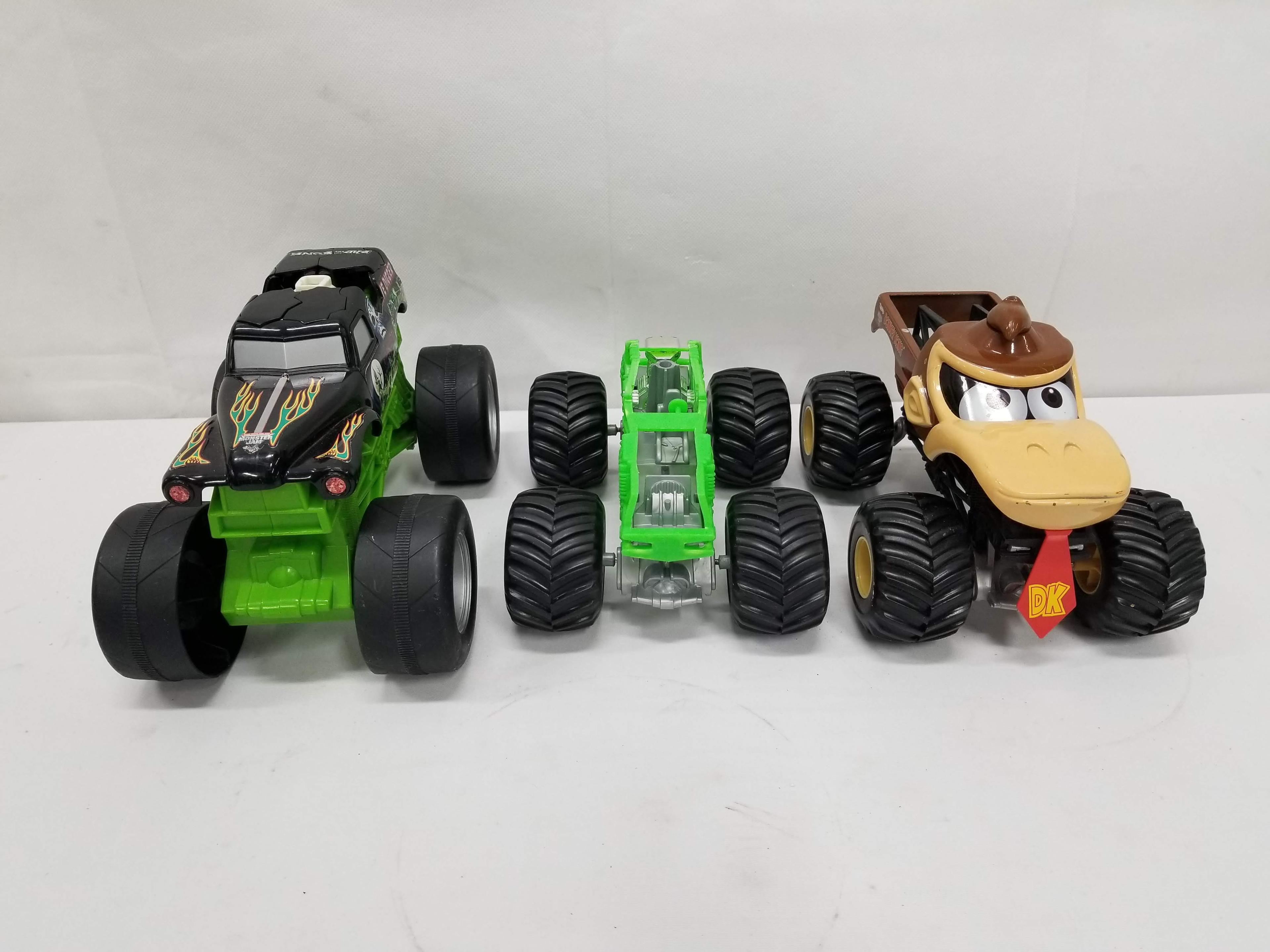 3 Monster Truck Toys - Grave Digger, Unnamed, Donkey Kong