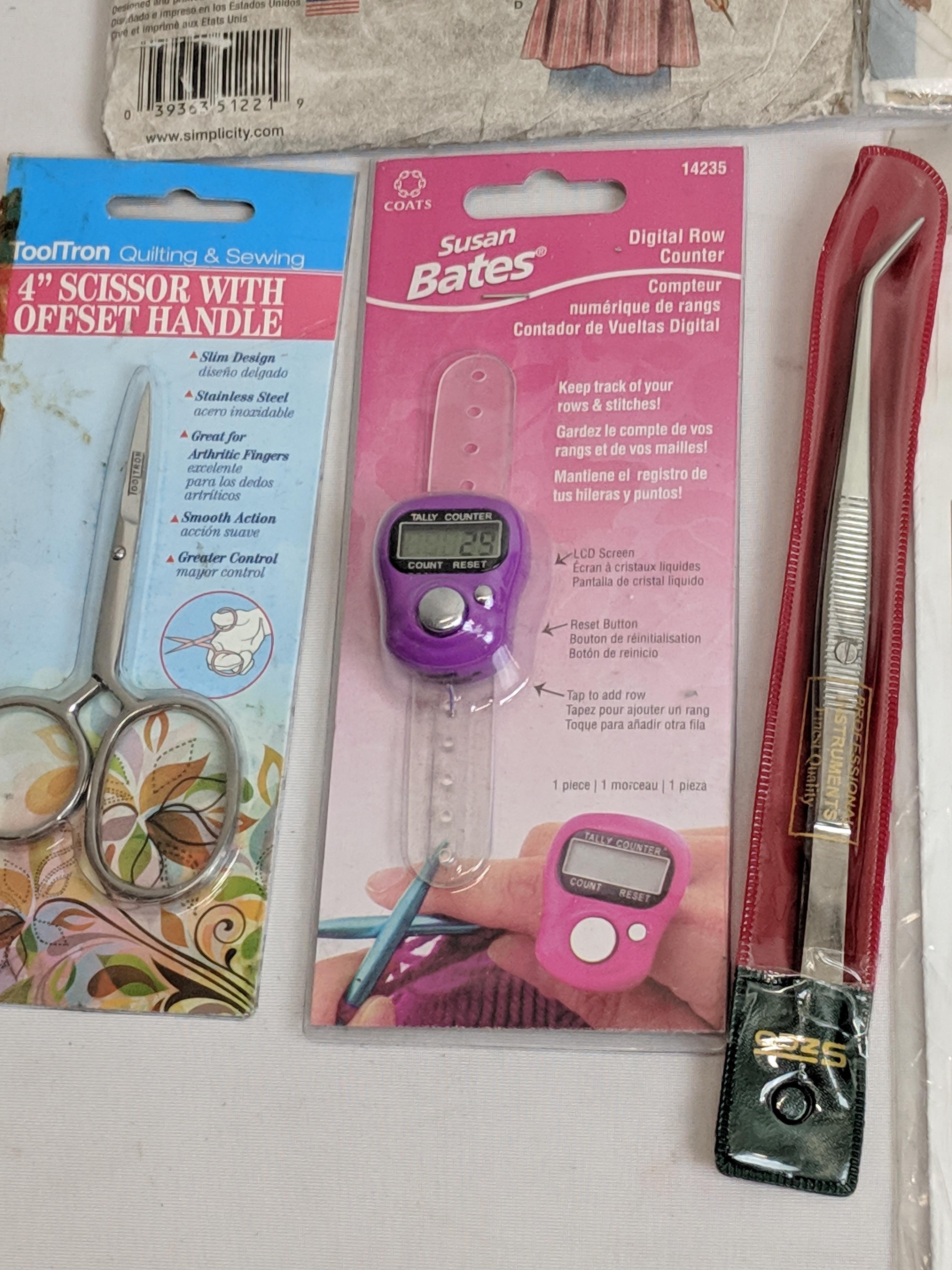 Sewing/Embroidery/Knitting Items, Patterns, Embroidery Ruler, Scissors, Digital Row Counter