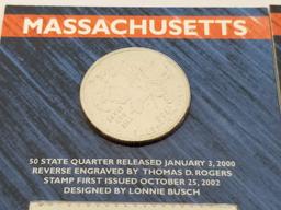 3 State Quarter + State Stamp Collector's Cards - Issues 6, 7, 8 of 50 - MA, MD, SC