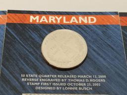 3 State Quarter + State Stamp Collector's Cards - Issues 6, 7, 8 of 50 - MA, MD, SC