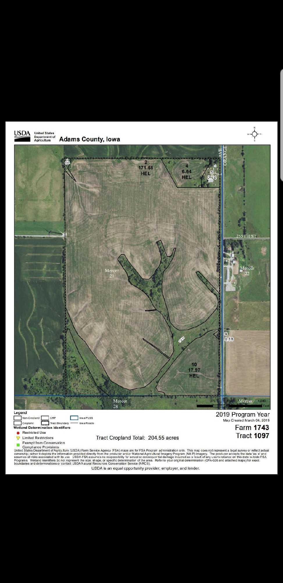 FSA Farm #1743 Tract #1097 County FSA Of? ce: Adams County FSA, 641-322-4240 Sec/Twp/Rng: 21-71-33