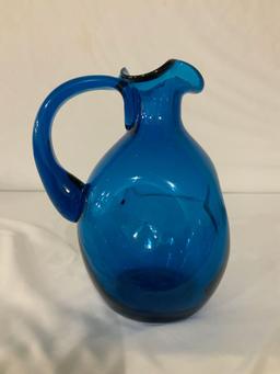 VICTORIAN BLUE HAND BLOWN PITCHER