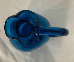 VICTORIAN BLUE HAND BLOWN PITCHER