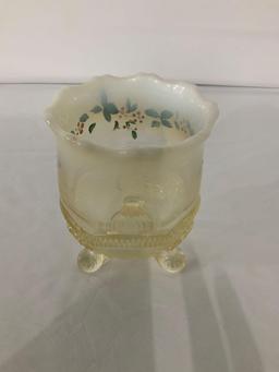 ENAMEL DECORATED OPALESCENT FOOTED VICTORIAN SPOONER