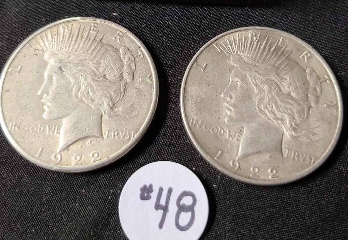2 - PEACE DOLLARS 1922-S AND 1922