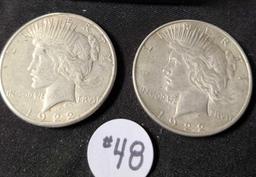 2 - PEACE DOLLARS 1922-S AND 1922