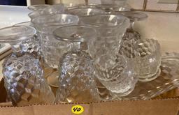 Clear cut glass goblet, cream and sugar set