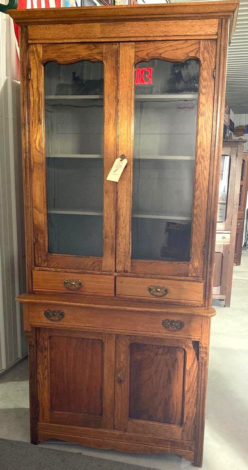 Antique oak step back cupboard