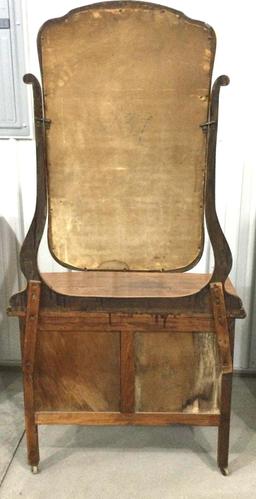 Antique oak ladies dresser on casters