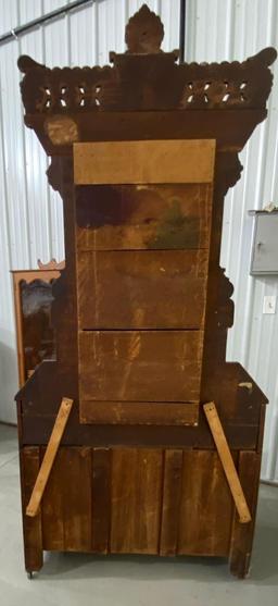 Carved antique dresser with mirror (missing tops)