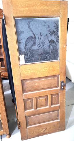 Farmhouse Wood Door w/ etched glass Herring Bird scene