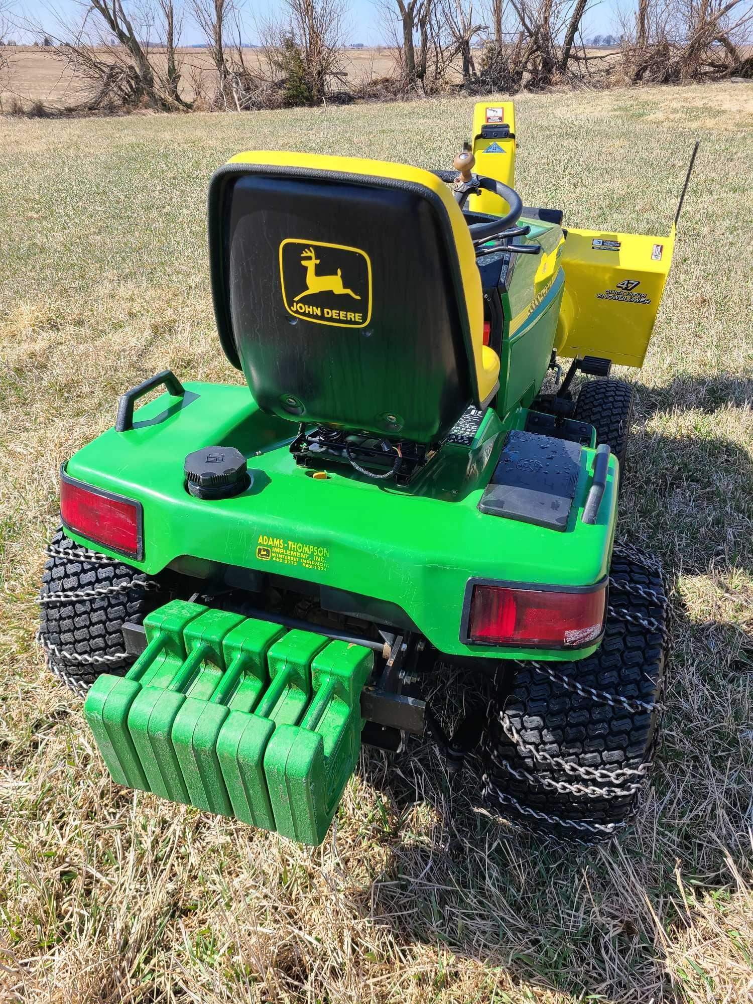 John Deere 445 All Wheel Steer Garden Tractor w/JD 47 Quick Hitch Snow Blower