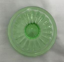 Six vintage green optic block depression sherbet dishes