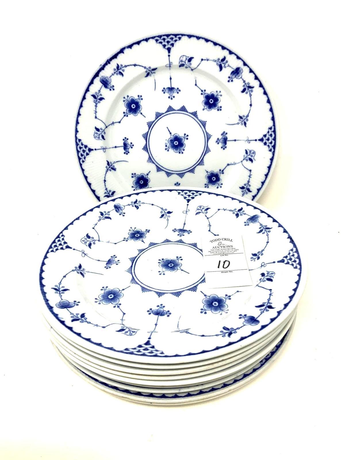 Ten antique blue Denmark 9 in plates