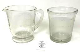 Antique clear glass 4 cup beater jar and measuring cup with handle