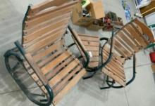 Rocking wood lawn chairs and table -connected