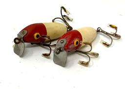 TWO VINTAGE RED AND WHITE LURES