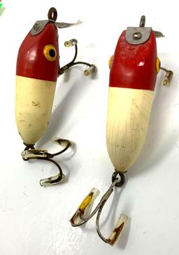 TWO VINTAGE RED AND WHITE LURES