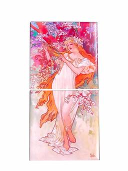 Modern Alphonse Mucha Seasons Ceramic Tile Insert Mural, Spring