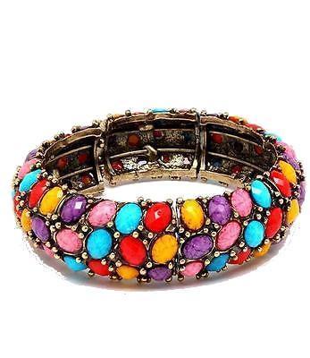 Multi-Color Easter Egg Bead Hinge Cuff Bangle Bracelet