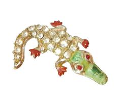 Eye-Catching Vintage 50's Ice Rhinestone Enamel Alligator Crocodile Brooch