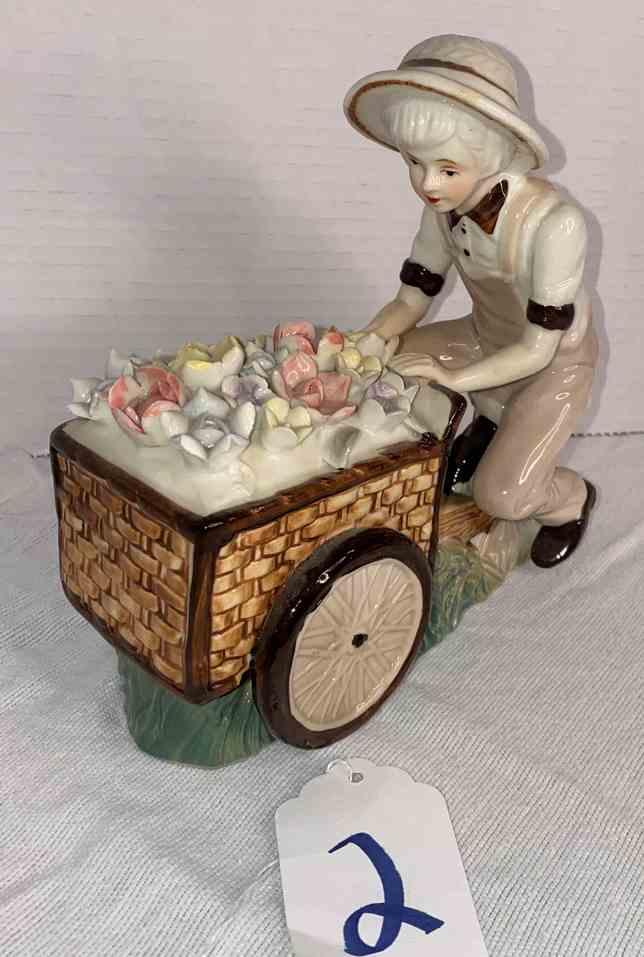 Porcelain Girl on Flower Cart 7"x 8"