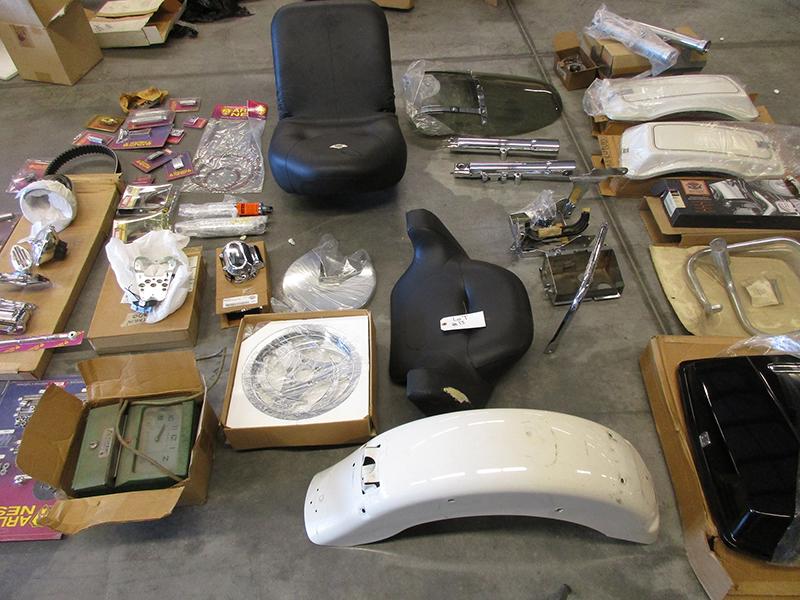 LARGE LOT!! ARLEN NESS BILLETT, S/C SEAT, WINDSHIELD, SADDLEBAG TOPS, ETC