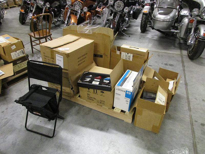 TWO (2) BOXES OF HARLEY FOLDING CHAIRS, ONE (1) BOX OF COLLECTIBLE MINIATUR