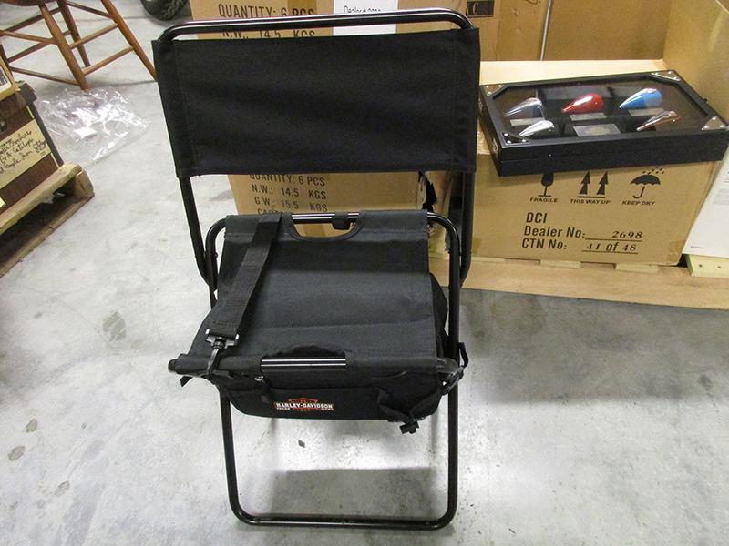 TWO (2) BOXES OF HARLEY FOLDING CHAIRS, ONE (1) BOX OF COLLECTIBLE MINIATUR