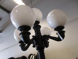 THREE (3) 9' HIGH FIVE GLOBE INDOOR LAMP POSTS W/110V
