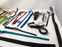 21, assorted leashes, collars, and harnesses, flea and worm control, toy