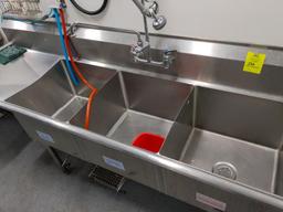 9ft x 25" stainless 3 compartment sink