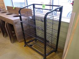 wire merchandiser w/ movable shelves, on casters