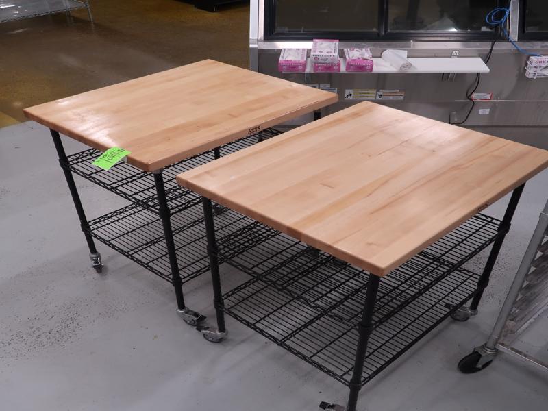 wire shelving carts w/ wooden tops