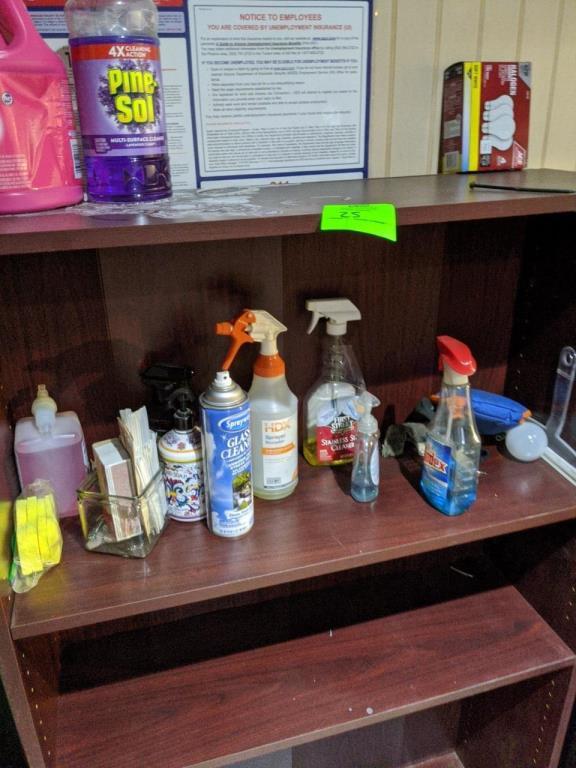 Wood shelf and cleaning supplies