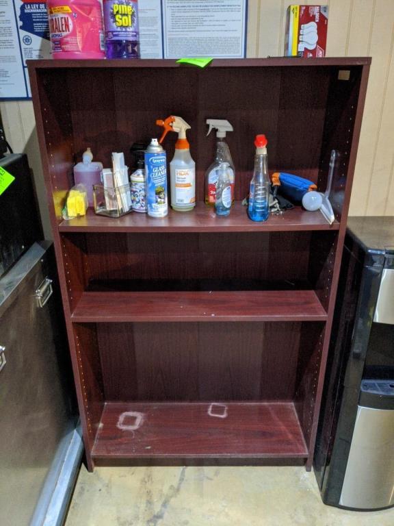 Wood shelf and cleaning supplies
