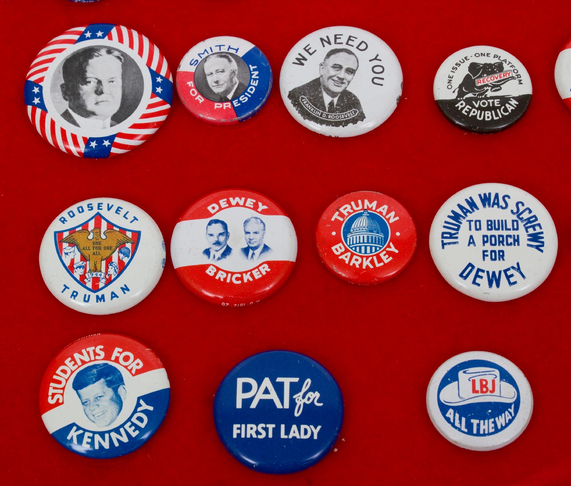 Huge Lot of Vintage Campaign or Political Buttons Pins Dewey Truman Roosevelt LBJ Kennedy  FDR